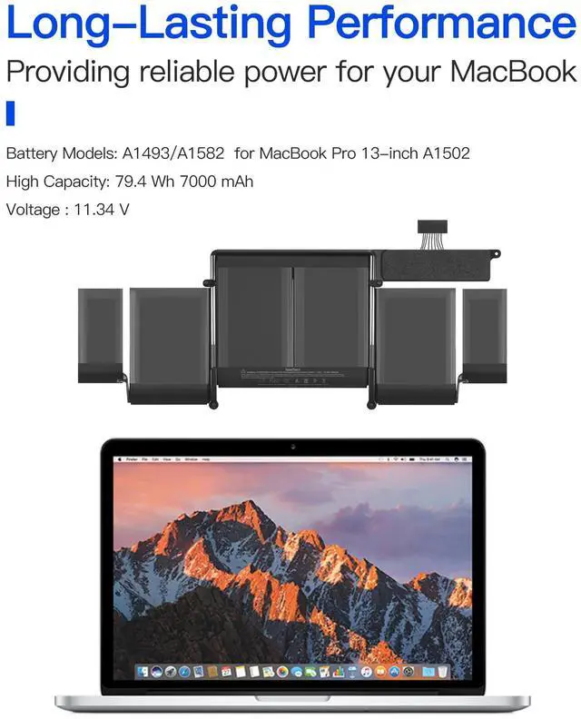 Alt view image 4 of 5 - SeaPlant A1502 Battery Replacement for MacBook Pro 13-inch A1502 (Early 2015, Mid 2014, Late 2013) Retina A1493/A1582 Battery