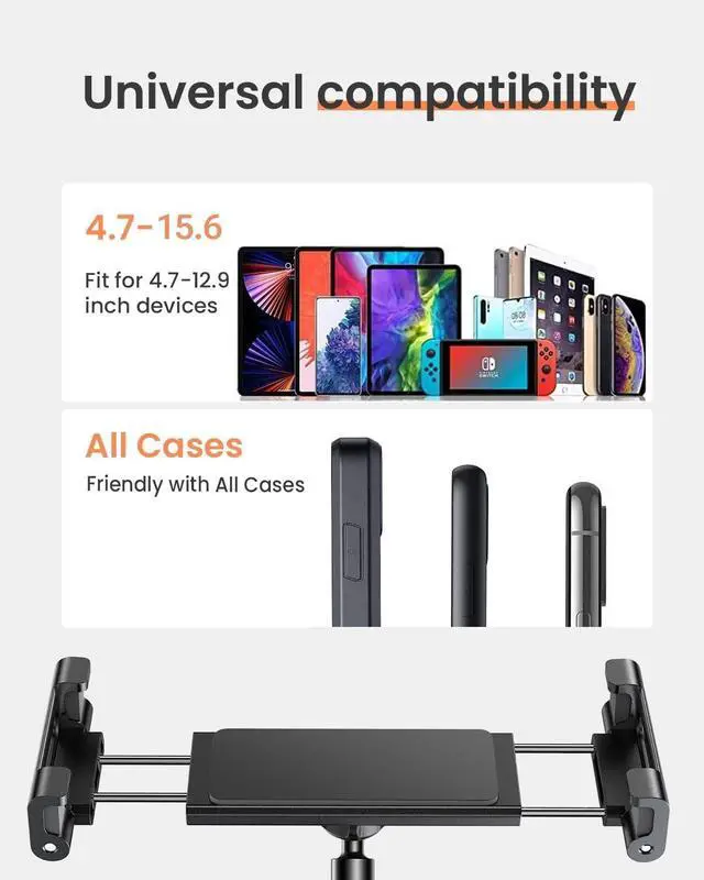 Alt view image 4 of 5 - LISEN iPad Stand - Portable Monitor Holder, Adjustable Tablet Stand, Thick Case Friendly, Fits 4.7"-15.6" iPad Pro, Air, Mini, Fire Tab, Nexus, Kindle, Black