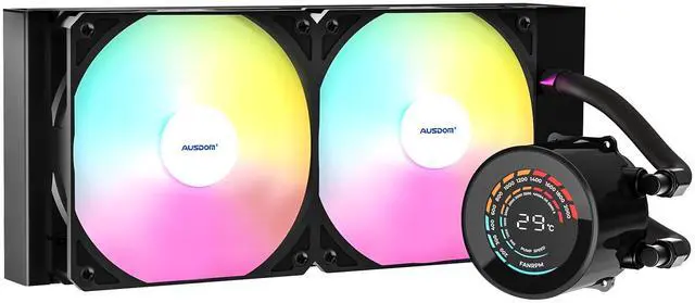 Main image of AUSDOM CPU AIO Liquid Cooler 240mm RGB, 2×120mm PWM Fans Water Cooling System, Compatible with Intel & AMD, Enhanced Cooling Performance, Easy Installation, Quiet Operation