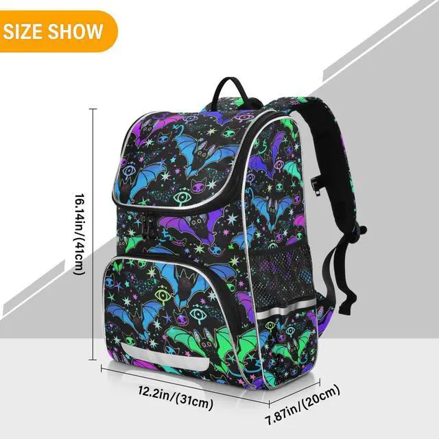 Alt view image 3 of 5 - XUWU Magic Bat Backpack for Kids Boys Girls 16 Inch Backpack with Reflective Strip Elementary School Bag Removable Chest Strap