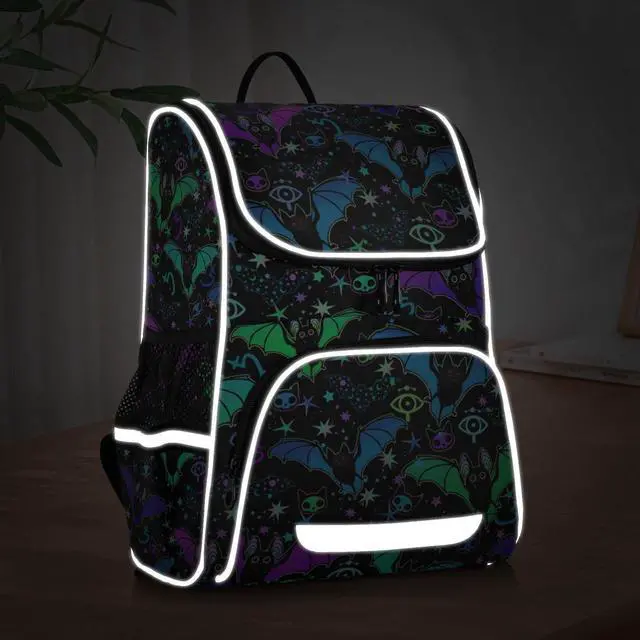 Alt view image 5 of 5 - XUWU Magic Bat Backpack for Kids Boys Girls 16 Inch Backpack with Reflective Strip Elementary School Bag Removable Chest Strap