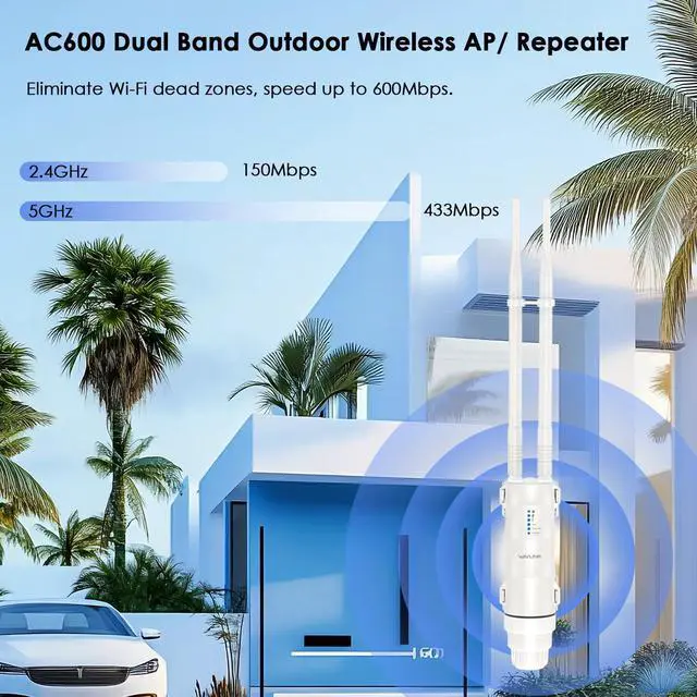 Alt view image 2 of 5 - WAVLINK Outdoor WiFi Extender AC600 Dual Band Long Range WiFi Extender with PoE, IP67 Weatherproof, 2x7dBi Detachable Antennas, Outdoor WiFi Access Point for Farm, Courtyard, Factory, Campsite, Gazebo