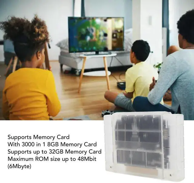 Alt view image 3 of 5 - Game Cartridge for SFC, 3000 in 1 Video Game Cartridge with 8GB Memory Card, Save Game Data Backup Automatic V1.0 Game Cartridge for USA Console, ABS Material (Transparent White)