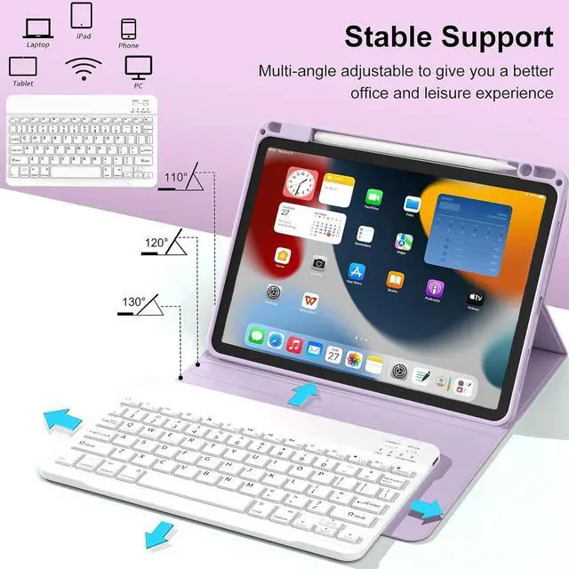 Alt view image 3 of 5 - kenke for iPad Air 11 Inch M3/M2 (2025/2024), iPad Air 5/4th Gen (2022/2020) 10.9 Inch Case with Keyboard, Detachable Wireless Bluetooth Keyboard Cover with Right Side Pencil Holder & Groove (Purple)