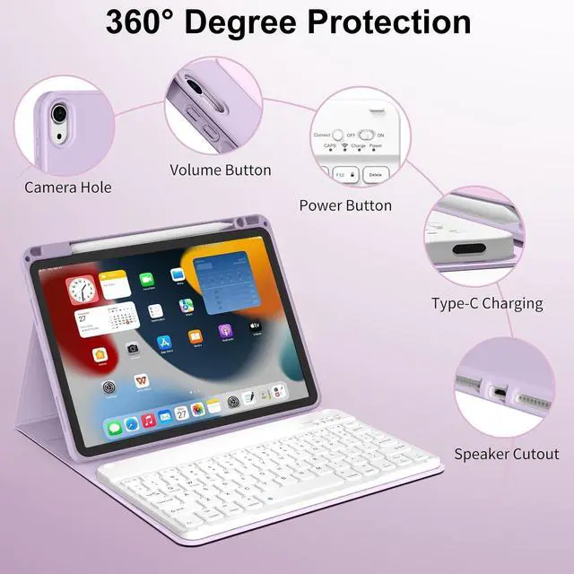 Alt view image 5 of 5 - kenke for iPad Air 11 Inch M3/M2 (2025/2024), iPad Air 5/4th Gen (2022/2020) 10.9 Inch Case with Keyboard, Detachable Wireless Bluetooth Keyboard Cover with Right Side Pencil Holder & Groove (Purple)