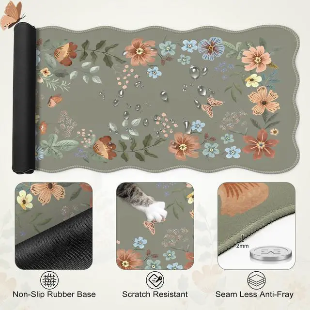 Alt view image 5 of 5 - iLeadon Mouse Pad Set, Non-Slip Desk Mat for Keyboard and Mouse, Mouse Pad with Wrist Support Set for Women, Wrist Pad for Keyboard, Floral Desk Mat for Home Office (Green)