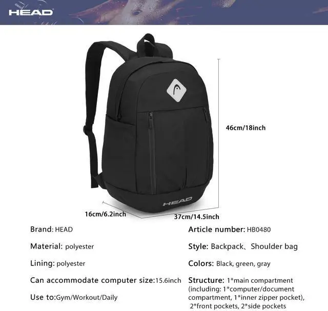 Alt view image 4 of 5 - HEAD 30L Waterproof Travel Backpack for Men, 15.6 inch Laptop Backpack, Casual Daypack Backpacks for Sport Gym/Workout/College