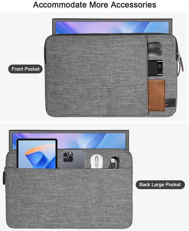 Alt view image 2 of 5 - Losong Portable Monitor Case 16.1 Inch,Protective Padded Sleeve Compatible with Arzora Uperfect AOC KYY 15.6-16.1" Portable Monitor,Travel Bag with 2 Accessory Pocket,Size-15.7"x10.2",Gray