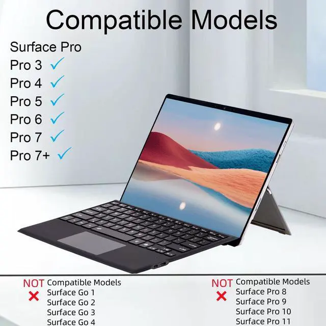 Alt view image 2 of 5 - Zoof Type Cover for Microsoft Surface Pro 7+ / Pro 7 / Pro 6 / Pro 5 / Pro 4 / Pro 3, 12.3 inch, Ultra-Slim Wireless Tablet Keyboard with Multi Touchpad Bluetooch (Black Without Backlit)