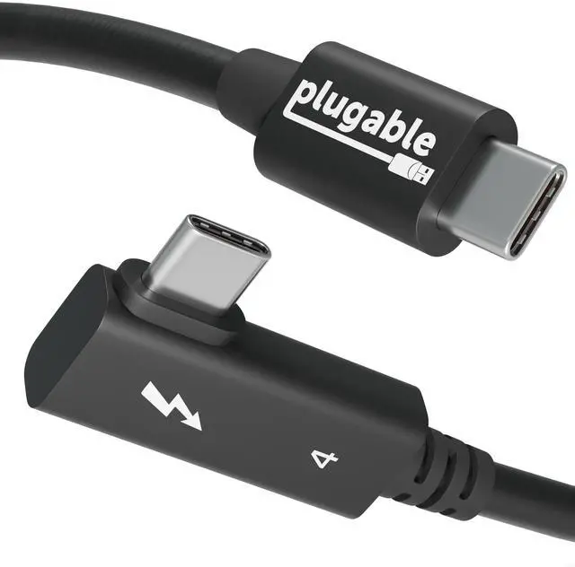 Main image of Plugable Thunderbolt 4 Cable Right Angle 40Gbps with 240W EPR Charging, 8K Display, Intel Certified 2.6 Feet (80CM) Compatible with USB4, Thunderbolt 3, USB C, iPad, MacBook, Windows (TBT4-240W-80CMR)