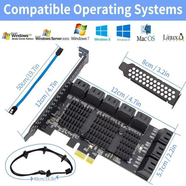 Alt view image 4 of 5 - ACTIMED PCIe SATA 16 Port Expansion Card - 6 Gbps SATA 3.0 Controller, Low Profile Bracket, Supports 16 SATA3 Devices, Compatible with Windows, MAC, Linux