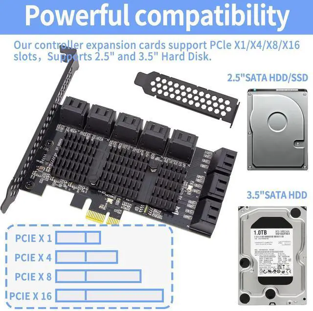 Alt view image 5 of 5 - ACTIMED PCIe SATA 16 Port Expansion Card - 6 Gbps SATA 3.0 Controller, Low Profile Bracket, Supports 16 SATA3 Devices, Compatible with Windows, MAC, Linux