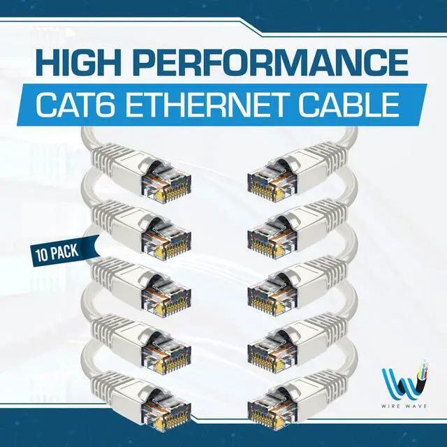 Alt view image 2 of 5 - WIRE WAVE Cat6 Ethernet Cable (10-Pack - 5 Feet - White) - High Speed 24AWG Bump Boot, Cat6 RJ45 Internet LAN Patch, Network Cable. Computer Cord, Gaming