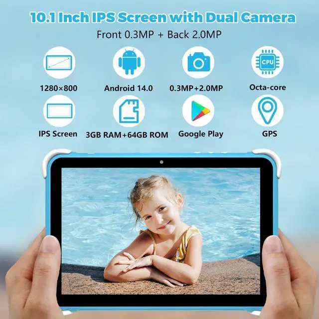 Alt view image 2 of 5 - Kids Tablet 10 Inch,Tablet for Kids Android 14,3GB+64GB,8-Core CPU,2.4/5G WiFi WiFi 6,12H Battery Life,Parental Control,1280x800 HD Display,Dual Cameras,Shockproof Case,Pre-Installed Educational Apps