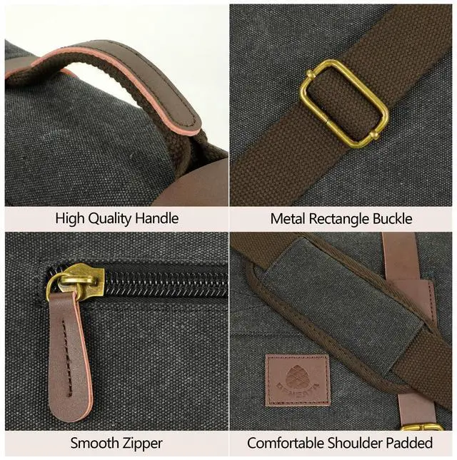 Alt view image 5 of 5 - densata Messenger Bag for Men,13-14-15.6 Inch Laptop Bag, Vintage Abrasion-resistant Canvas Satchel Bag, Leather Briefcase for School Work Travel (Black)