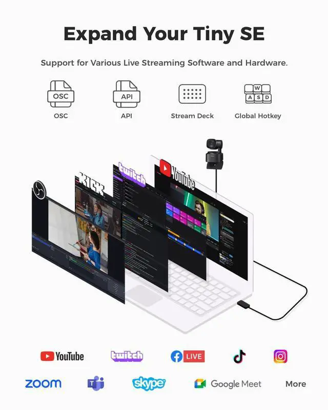 Alt view image 4 of 5 - OBSBOT Tiny SE Webcam-1080P 100FPS-Extra Tripod-Video Call,HD PTZ Webcam,1/2.8" Sensor,Gesture Control,4X Zoom,AI Auto Track,LiveStream for Game/Meet/Educate-Web Camera for Desktop Computer,PC,Laptop