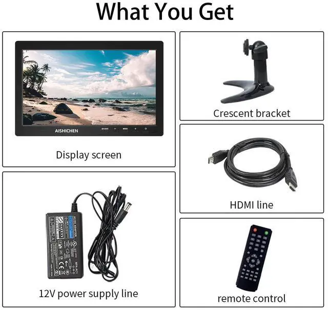 Alt view image 3 of 5 - 10.1 Inch Small Monitor, Raspberry Pi Monitor Built-in Speakers, Mini Monitor 1280 x 800, HDMI Monitor 60 Hz, 3ms, IPS Screen Display w/Remote Control, HDMI VGA AV BNC Input (10.1 inch- 1280x800P)
