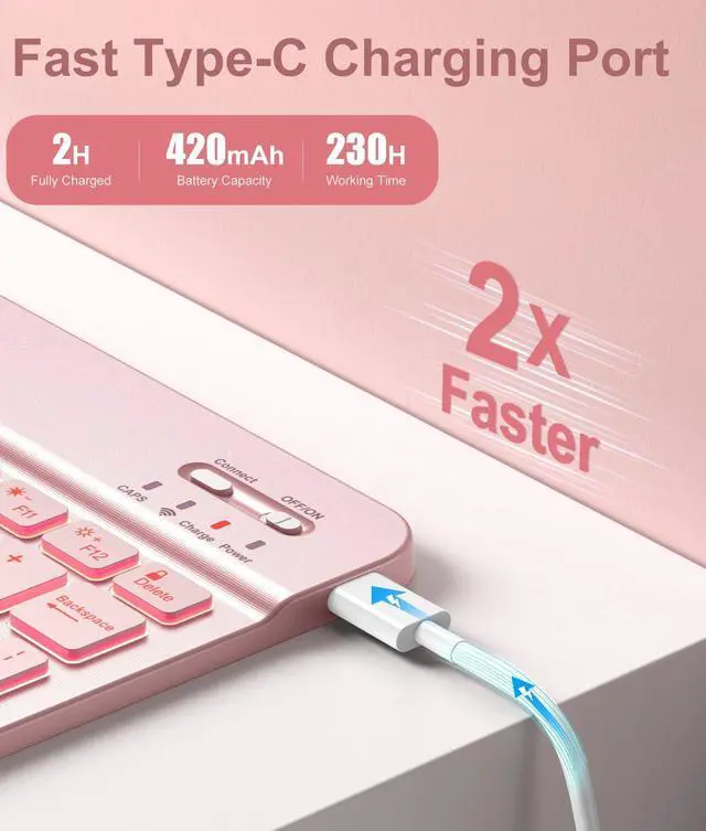 Alt view image 3 of 5 - Hamile for iPad 11th 10th Generation Case with Keyboard - 7 Colors Backlit Wireless Detachable Folio Keyboard Cover with Pencil Holder for iPad A16 11-inch 2025 10th Gen 10.9 Inch 2022 (Pink Rose)