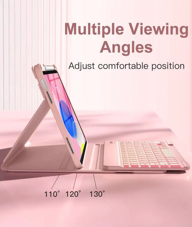 Alt view image 5 of 5 - Hamile for iPad 11th 10th Generation Case with Keyboard - 7 Colors Backlit Wireless Detachable Folio Keyboard Cover with Pencil Holder for iPad A16 11-inch 2025 10th Gen 10.9 Inch 2022 (Pink Rose)