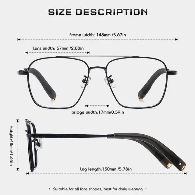 Alt view image 3 of 5 - PRIVOZA Oversized Blue Light Blocking Glasses for Men Double Bridge Retro Metal Eyeglasses/Gaming Glasses UV400 Protection (Black)