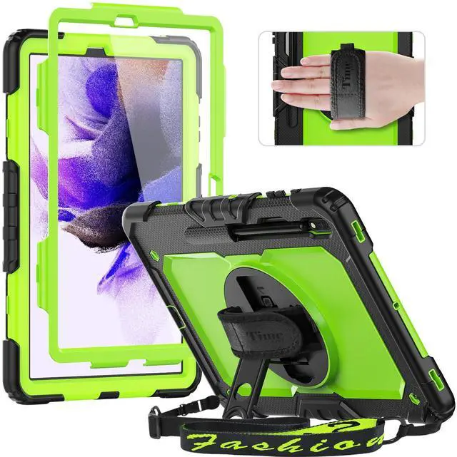 Main image of Timecity Case for Samsung Galaxy Tab S8 Plus 12.4'' 2022 / S7 FE 12.4'' 2021 & Tab S7 Plus 12.4'' 2020 Tablet Case with Built-in Screen Protector & Rotatable Stand & Hand Shoulder Strap - Green