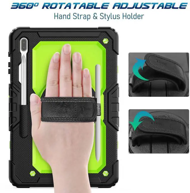 Alt view image 2 of 5 - Timecity Case for Samsung Galaxy Tab S8 Plus 12.4'' 2022 / S7 FE 12.4'' 2021 & Tab S7 Plus 12.4'' 2020 Tablet Case with Built-in Screen Protector & Rotatable Stand & Hand Shoulder Strap - Green