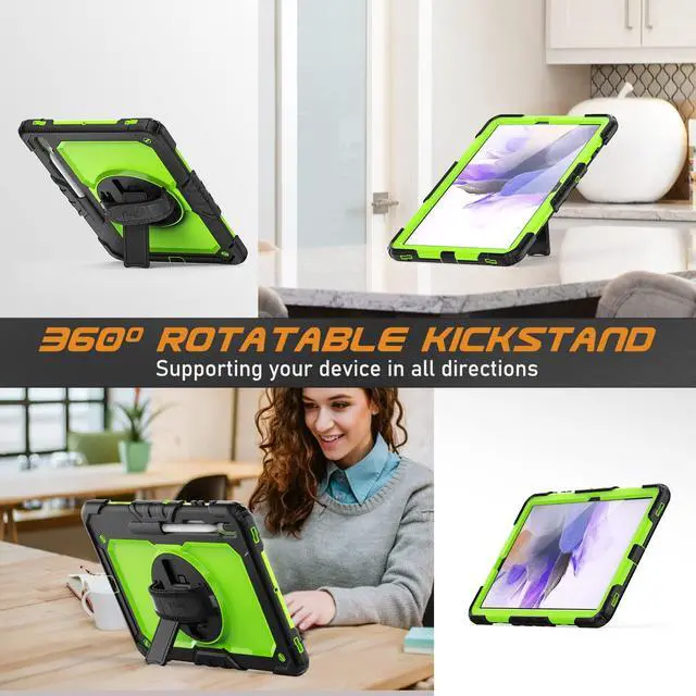 Alt view image 4 of 5 - Timecity Case for Samsung Galaxy Tab S8 Plus 12.4'' 2022 / S7 FE 12.4'' 2021 & Tab S7 Plus 12.4'' 2020 Tablet Case with Built-in Screen Protector & Rotatable Stand & Hand Shoulder Strap - Green