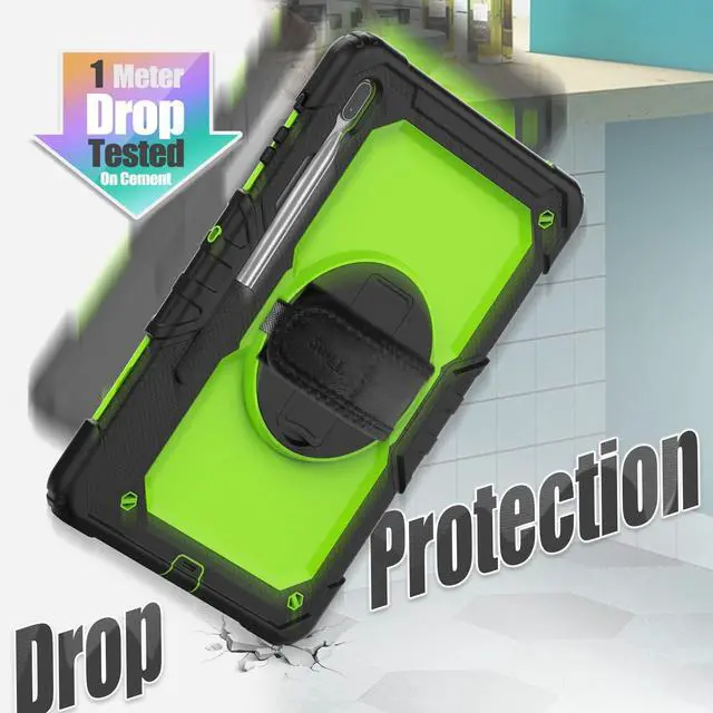 Alt view image 5 of 5 - Timecity Case for Samsung Galaxy Tab S8 Plus 12.4'' 2022 / S7 FE 12.4'' 2021 & Tab S7 Plus 12.4'' 2020 Tablet Case with Built-in Screen Protector & Rotatable Stand & Hand Shoulder Strap - Green