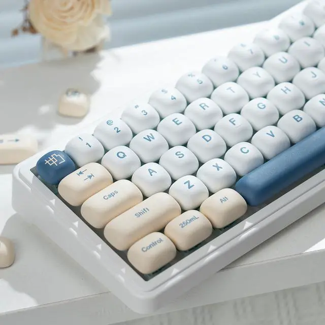 Alt view image 2 of 5 - TIMSEKER MOG Profile PBT Keycaps Set 140 Keys Dye Sublimation Cute Round Custom Keycaps with Yellow, Blue & Creamy Color, Compatible with ANSI Layout Mechanical Keyboards