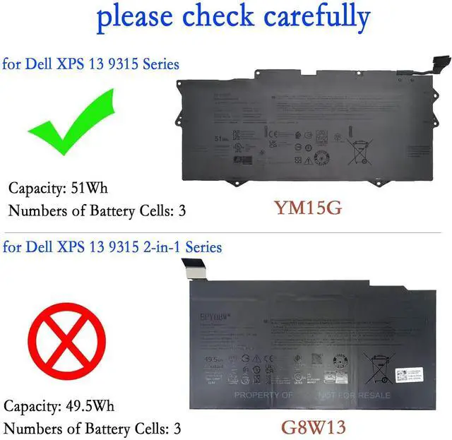 Alt view image 2 of 5 - EPYOBW YM15G Laptop Battery 51Wh 4191mAh 3-Cell 11.55V Compatible with Dell XPS 13 9315 Series 0G9FHC G9FHC 0W6D4H W6D4H