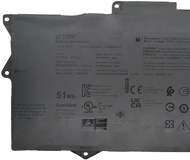 Alt view image 3 of 5 - EPYOBW YM15G Laptop Battery 51Wh 4191mAh 3-Cell 11.55V Compatible with Dell XPS 13 9315 Series 0G9FHC G9FHC 0W6D4H W6D4H