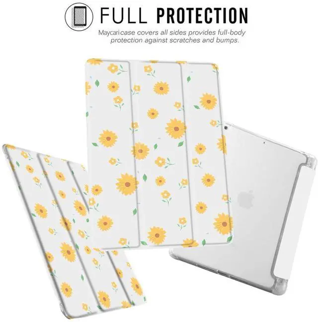 Alt view image 2 of 5 - MAYCARI Aesthetic Little Daisy Case for iPad 10.2 inch 2021/2020/2019 with Pencil Holder, Cute for iPad 9th/8th/7th Generation Protective Case with Soft TPU Back, Auto Sleep/Wake Cover Slim Shell