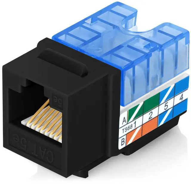 Main image of Everest 90° Angled RJ45 Cat5e Keystone Jacks 20-Pack in Black - Slim Profile Female RJ45 Connectors - Cat 5e Keystone Jack - Compatible with 90° Angled Speed Termination Tool - easyJACK (B094WB91H3)