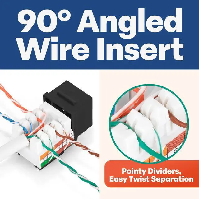 Alt view image 3 of 5 - Everest 90° Angled RJ45 Cat5e Keystone Jacks 20-Pack in Black - Slim Profile Female RJ45 Connectors - Cat 5e Keystone Jack - Compatible with 90° Angled Speed Termination Tool - easyJACK (B094WB91H3)