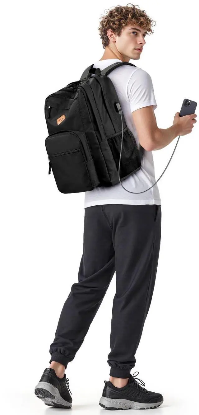 Alt view image 2 of 5 - ZORFIN 36L Black Backpack for School, College, and Travel: Water Resistant Bookbag with 8 Compartments