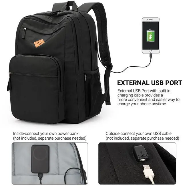 Alt view image 3 of 5 - ZORFIN 36L Black Backpack for School, College, and Travel: Water Resistant Bookbag with 8 Compartments