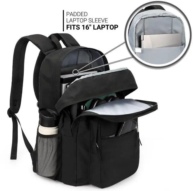 Alt view image 5 of 5 - ZORFIN 36L Black Backpack for School, College, and Travel: Water Resistant Bookbag with 8 Compartments