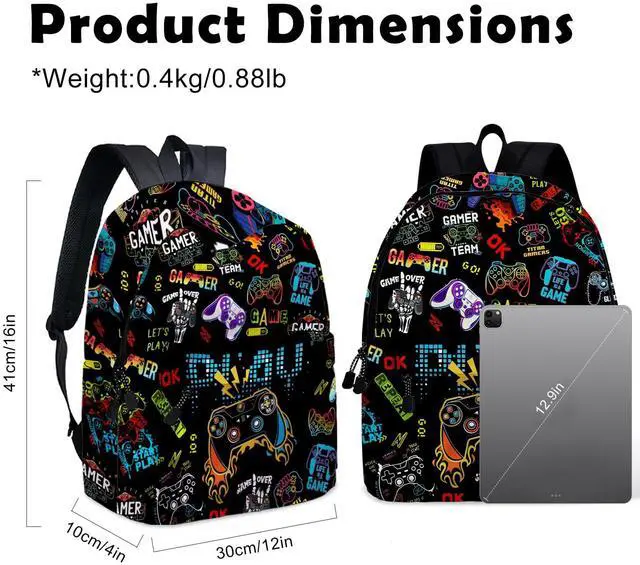 Alt view image 2 of 5 - ROVOZAR Gamer School Backpack for Boys, Cute Game Backpack for School, Kids Gaming Print Bookbag, 16 Inch Video Game Theme Laptop Back Pack for School Travel Hiking Camping