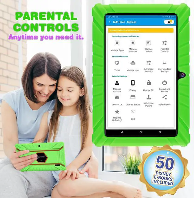 Alt view image 4 of 5 - Contixo 7 inch Kids Learning Tablet Bundle - Exclusive 50+ Disney Storybooks (Value $200), Headphone & Tablet & Bag for Kids, 32GB, Android 11, Parental Controls, Back to School - Blue (Children)