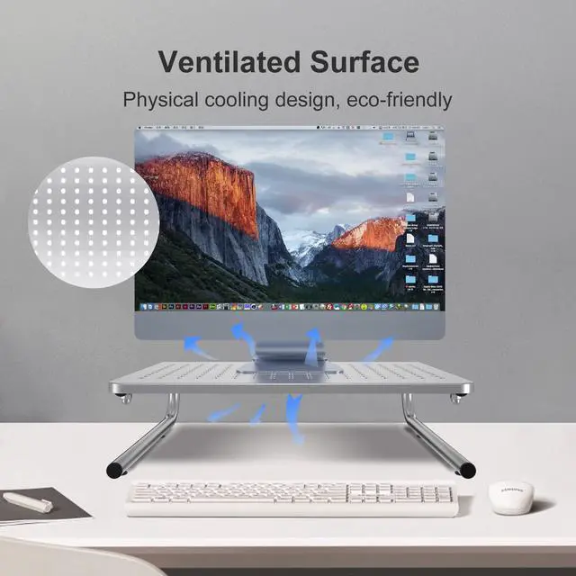 Alt view image 3 of 5 - suptek Monitor Stand Riser, Laptop Holder Printer Riser Desk Accessories, Vented Metal Platform and 4 inches Height Underneath Storage for Office Supplies (MST004S-2), 2 Pack, Silver