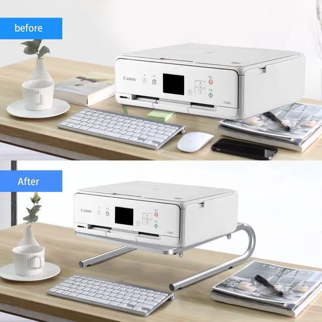 Alt view image 4 of 5 - suptek Monitor Stand Riser, Laptop Holder Printer Riser Desk Accessories, Vented Metal Platform and 4 inches Height Underneath Storage for Office Supplies (MST004S-2), 2 Pack, Silver