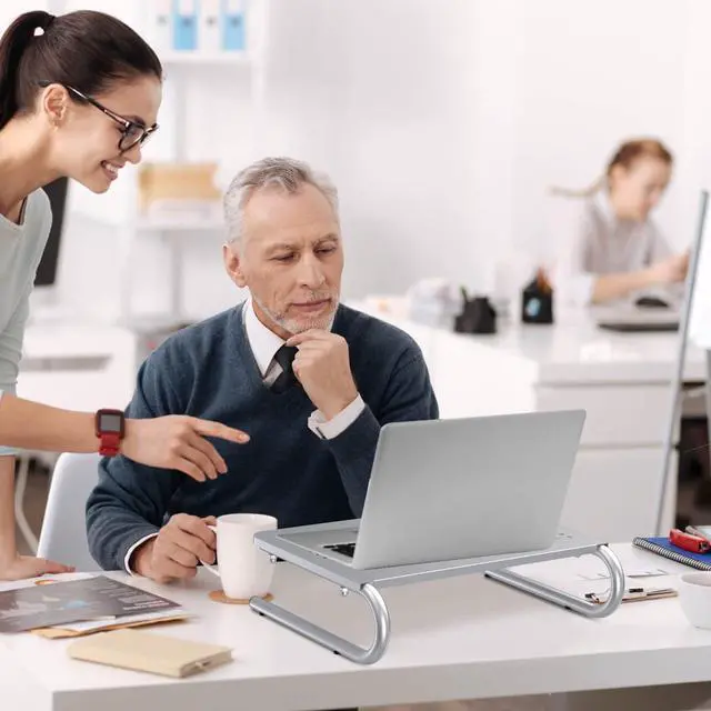 Alt view image 5 of 5 - suptek Monitor Stand Riser, Laptop Holder Printer Riser Desk Accessories, Vented Metal Platform and 4 inches Height Underneath Storage for Office Supplies (MST004S-2), 2 Pack, Silver