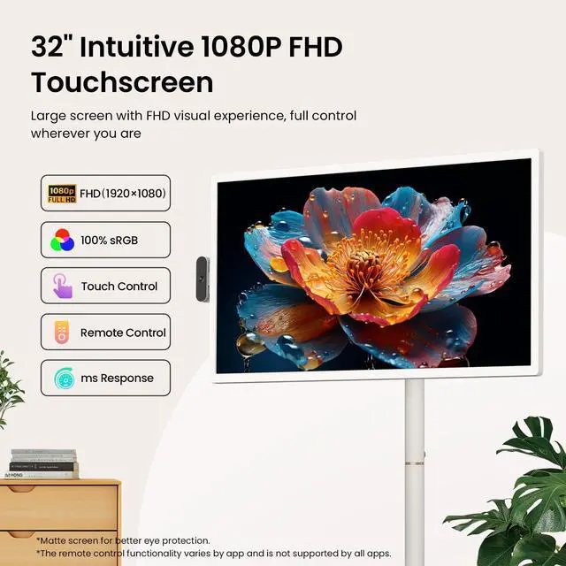 Alt view image 2 of 5 - ApoloSign 32 Inch FHD Smart Portable TV 2nd Gen, 16(8+8) GB RAM+128GB, Android 14, EDLA-Certified, Rolling Tablet TV on Wheels, Built-in 9300mAh Battery, Full Swivel Rotation, Voice Remote Control