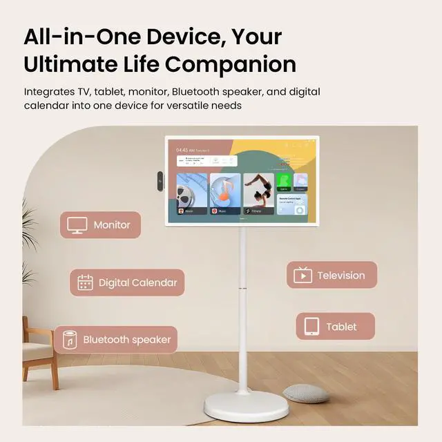 Alt view image 5 of 5 - ApoloSign 32 Inch FHD Smart Portable TV 2nd Gen, 16(8+8) GB RAM+128GB, Android 14, EDLA-Certified, Rolling Tablet TV on Wheels, Built-in 9300mAh Battery, Full Swivel Rotation, Voice Remote Control