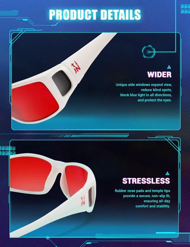 Alt view image 4 of 5 - TIJN Sleep Glasses for 99.9% Blue Green Light Blocking,Dual AR Coatings Red Lens for Computer Gaming Screen Reduce Eye Strain