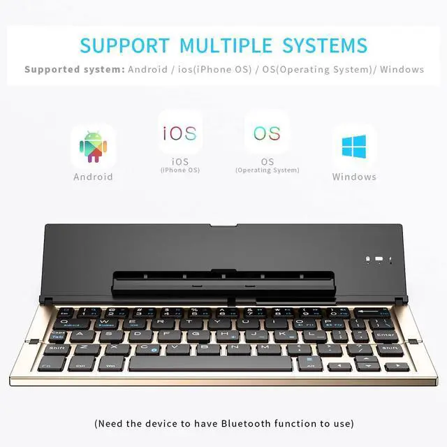 Alt view image 3 of 5 - Geyes Folding Bluetooth Keyboard, Wireless Foldable Keyboard with Portable Pocket Size, Aluminum Alloy Housing, Carrying Pouch, for iPad, iPhone, and More Tablets, and Smartphones(Gold)