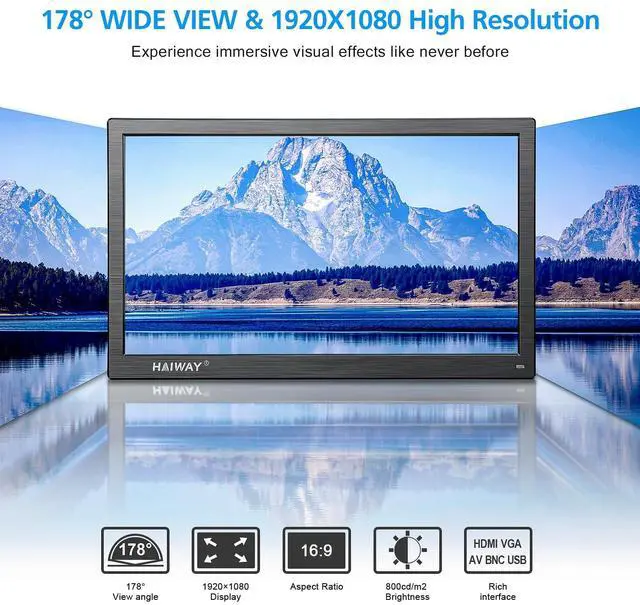 Alt view image 2 of 5 - Haiway 15.6 inch Small Computer Monitor, High Resolution 1920x1080P Small hdmi Monitor with HDMI/VGA/BNC/AV/USB Port for PC, Laptop, CCTV Security Monitors with Remote Control, Built-in Speakers