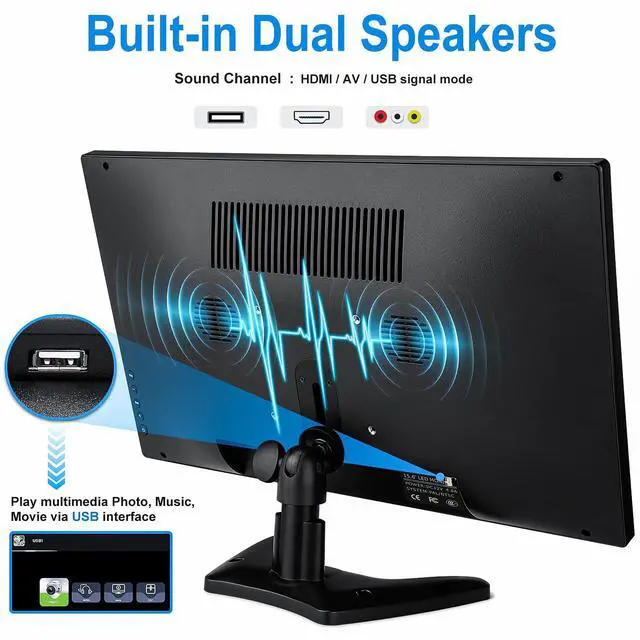 Alt view image 5 of 5 - Haiway 15.6 inch Small Computer Monitor, High Resolution 1920x1080P Small hdmi Monitor with HDMI/VGA/BNC/AV/USB Port for PC, Laptop, CCTV Security Monitors with Remote Control, Built-in Speakers