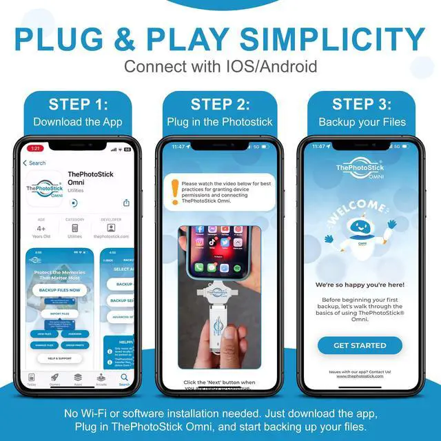 Alt view image 3 of 5 - ThePhotoStick® Omni 32GB Memory Stick & USB Flash Drive  Photo & Video Backup for iPhone, Android, Mac & PC  Multiport Connection to Easily Store & Transfer Files