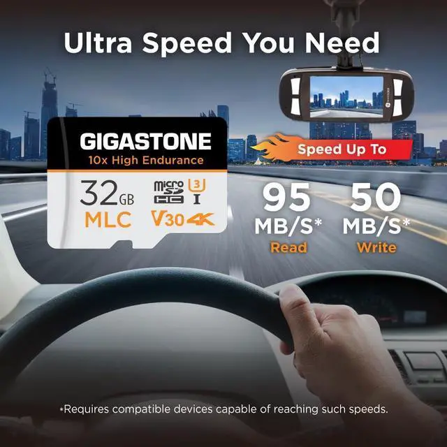 Alt view image 2 of 5 - [10x High Endurance] GIGASTONE Industrial 32GB 2-Pack MLC Micro SD Card, 4K Video Recording, Security Cam, Dash Cam, Surveillance Compatible 95MB/s, U3 C10, with Adapter [5-Yrs Free Data Recovery]